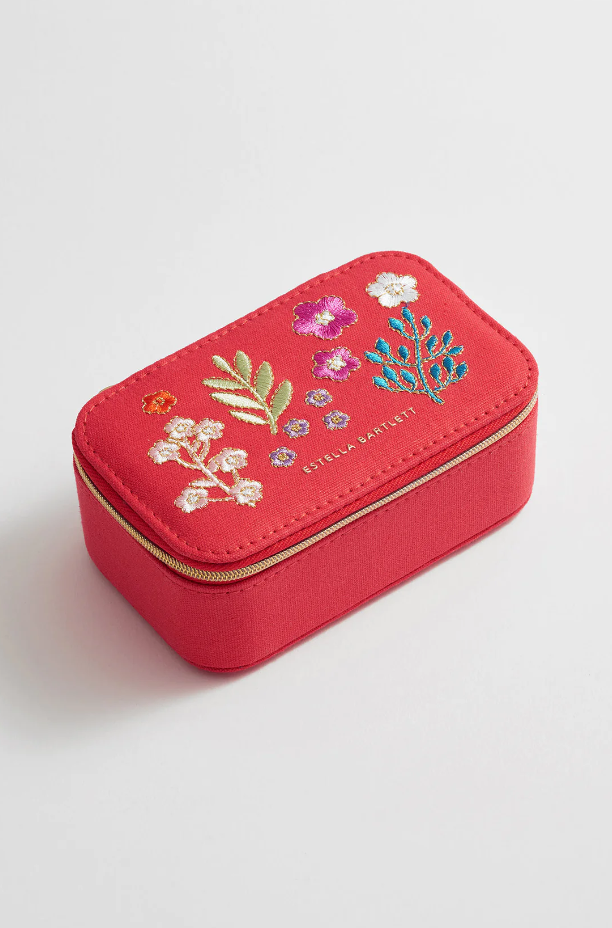 Estella Bartlett Mini Jewelry Box Travel Accessories in Red Embroid at Wrapsody