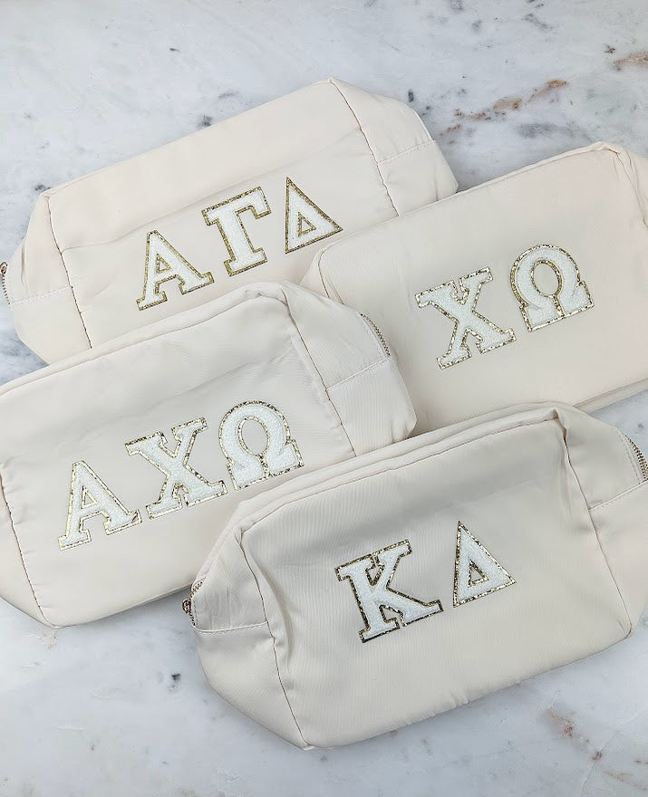 Cosmetic Bag Chenille Letters Greek in  at Wrapsody