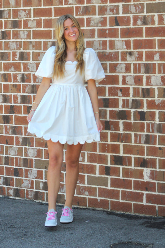 English Factory Scalloped Dress Dresses in Wht at Wrapsody