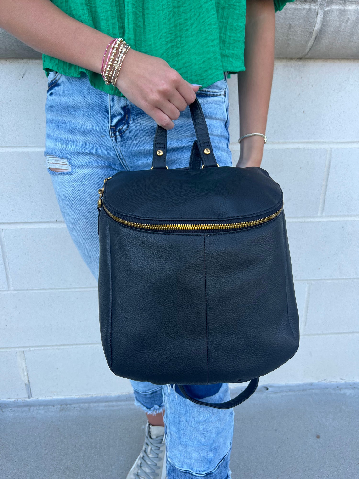 Hobo River Leather Backpack in Black Handbags in  at Wrapsody