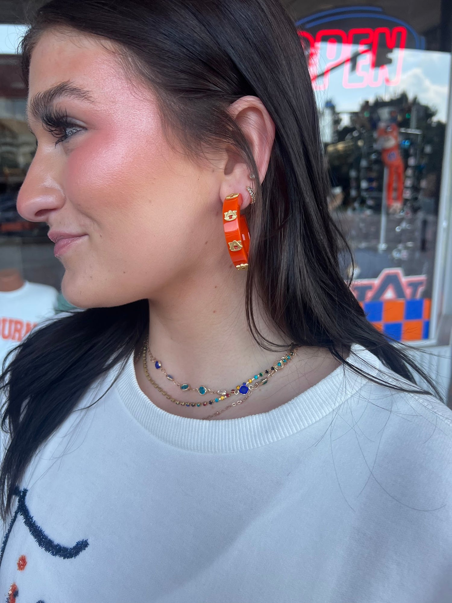AU Resin Orange Hoop Earring Earrings in  at Wrapsody