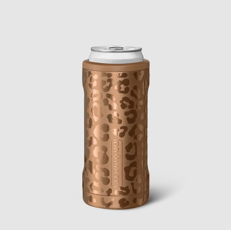 BruMate Glitter Slim Hopsulator Drinkware in Gold Leopard at Wrapsody