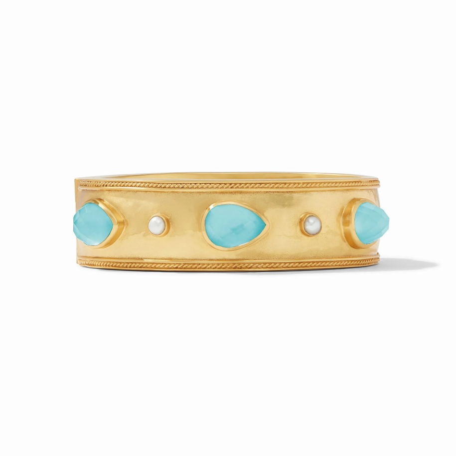 Julie Vos Cannes Statement Hinge Bangle Bracelets in Iridescent Bahamian Blue at Wrapsody