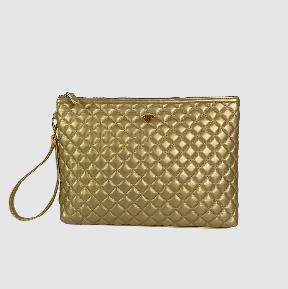 Getaway Litt Makeup Case Travel Accessories in Gold Quilted at Wrapsody