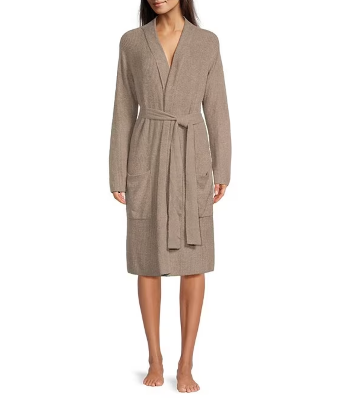 Barefoot Dreams CozyChic Lite Ribbed Robe Loungewear in Nickel at Wrapsody