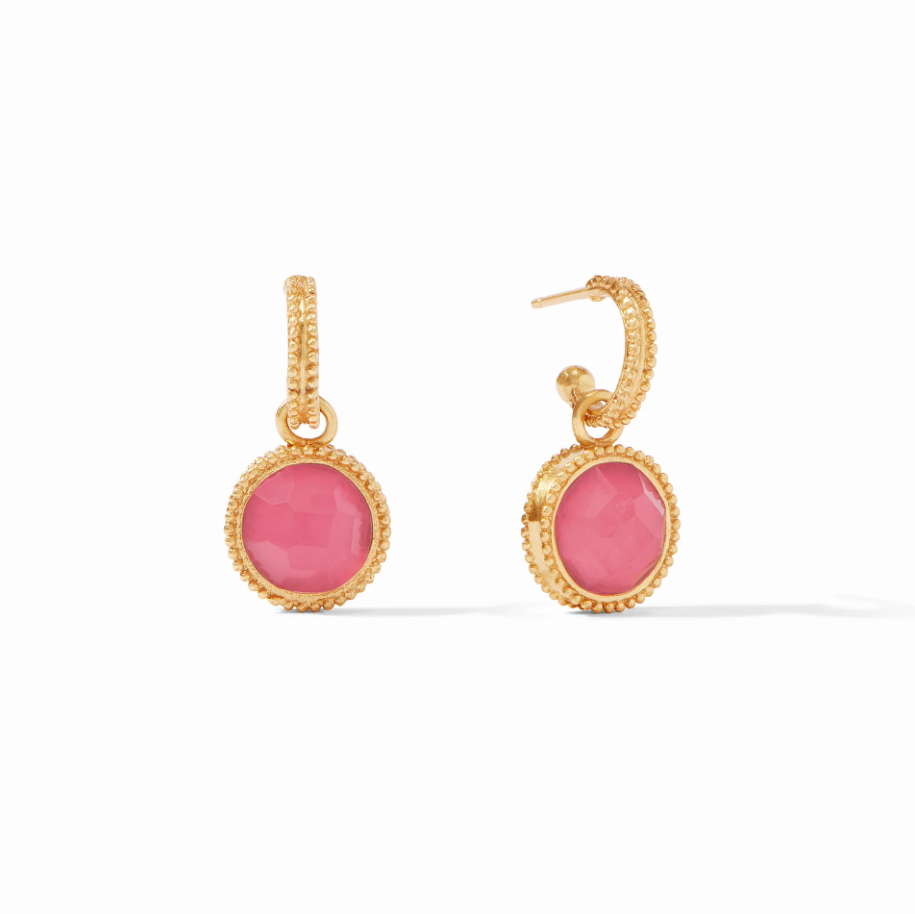 Julie Vos Fleur-de-Lis Hoop & Charm Earring Earrings in Peony Pink at Wrapsody