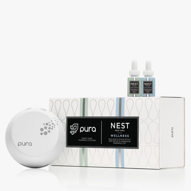 Nest Pura Smart Diffuser Set Scents in Wild Mint & Eucalyptus/ Driftwood & Chamomile at Wrapsody