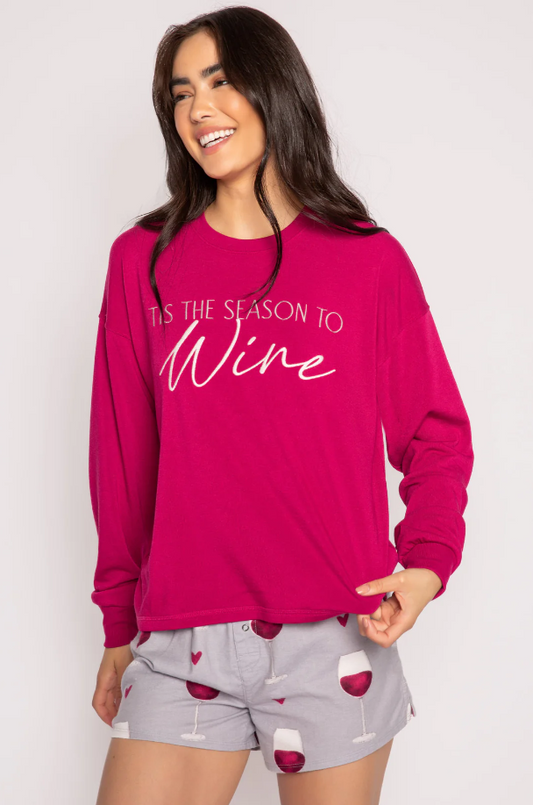 PJ Salvage Crimson Wine Flannel Loungewear in XS at Wrapsody