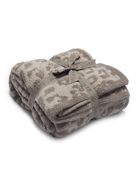 Barefoot Dreams CozyChic Barefoot in the Wild Leopard Throw Blankets & Throws in Linen/Warm Gray at Wrapsody
