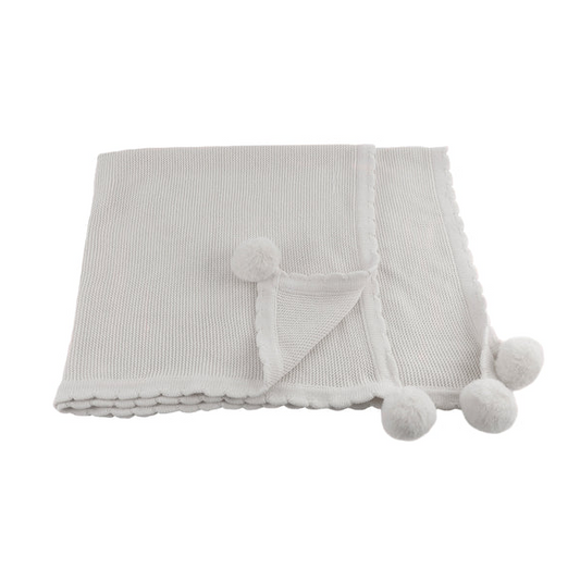 Pom Pom Baby Blanket Blankets & Throws in Soft Gray at Wrapsody