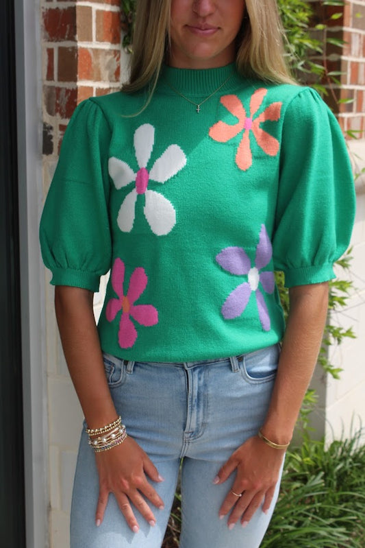 Friendly Flower Knit Top Tops in  at Wrapsody