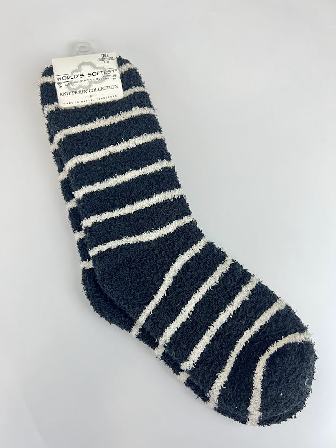 Fuzzy Crew Sock Socks in Onyx Stripe at Wrapsody