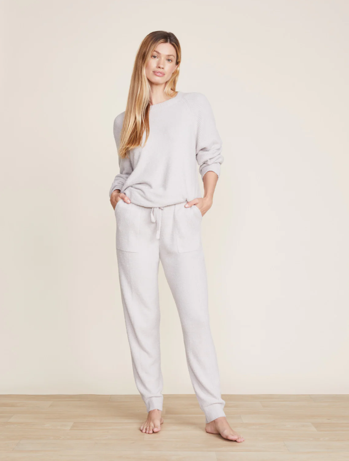 Barefoot Dreams Blocked Silver Ribbed Pant Loungewear in S at Wrapsody