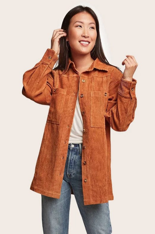 Able Shacket Corduroy Long Outerwear in Rust at Wrapsody
