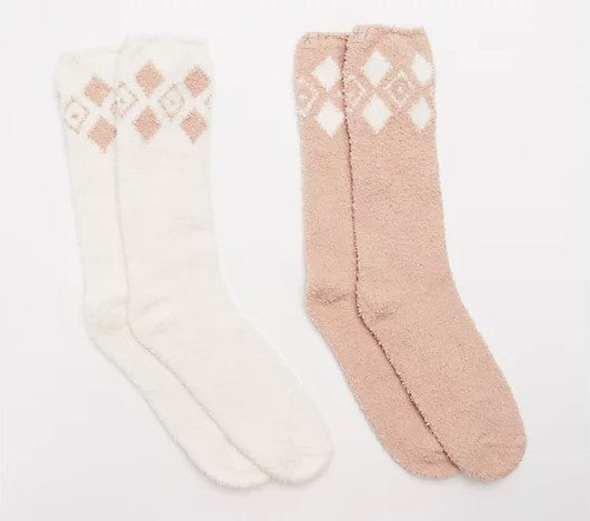 Barefoot Dreams CozyChic Women's Pattern Sock Set Loungewear in Camel/Cream at Wrapsody