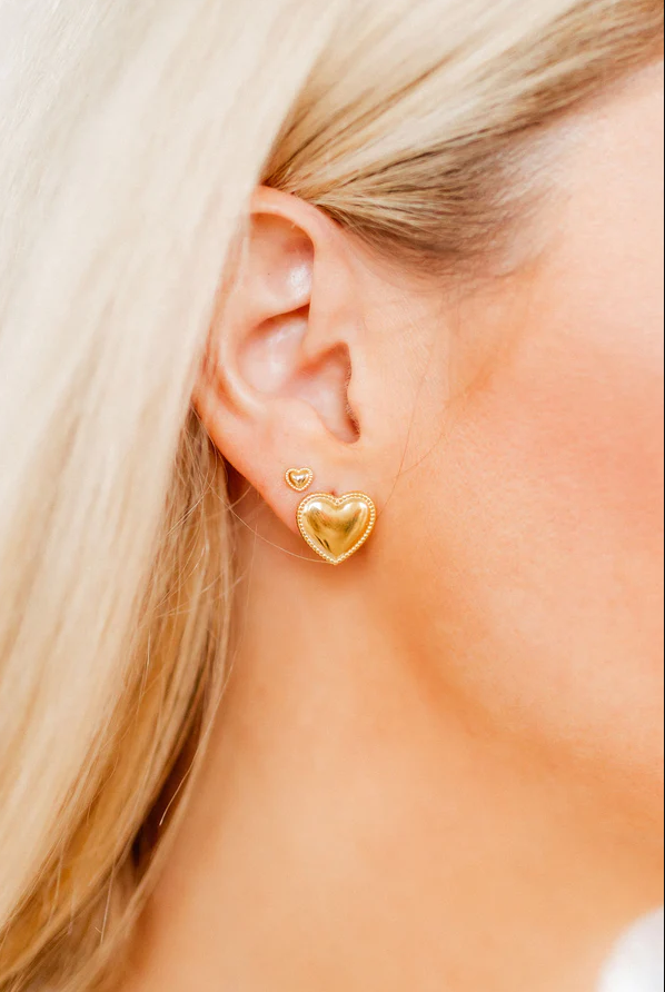 Gold Heart Stud Earrings in  at Wrapsody