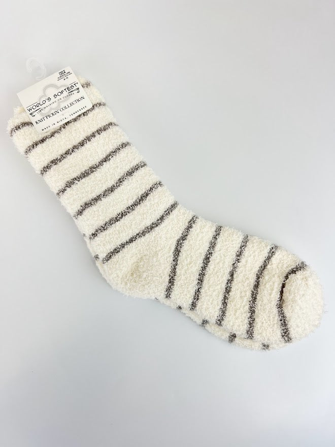 Fuzzy Crew Sock Socks in Heather Grey Stripe at Wrapsody