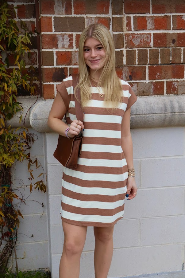 Striped Mocha Dress Dresses in S at Wrapsody