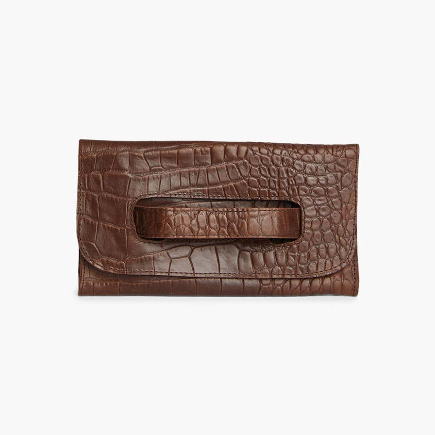 Able Mare Handle Clutch Handbags in Choco Croc at Wrapsody