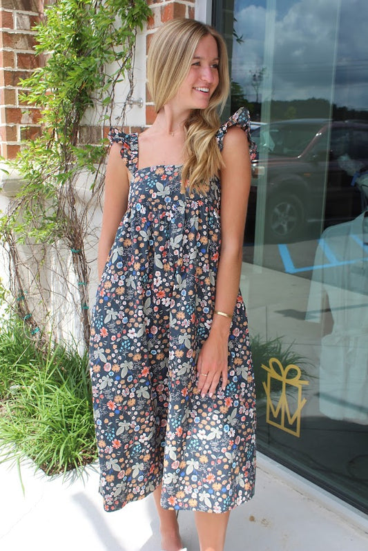 Blissful Blooms Midi Dress Dresses in Navy at Wrapsody