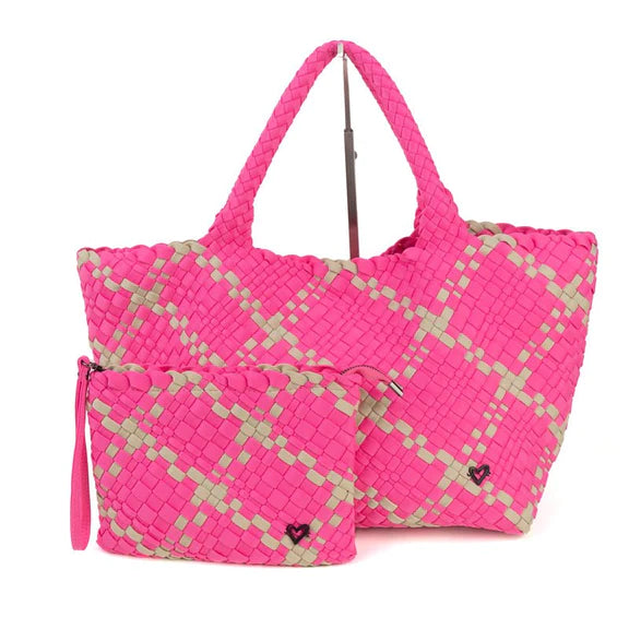 PreneLove Abbotsford XLarge Woven Tote Totes in Pink/Tan at Wrapsody