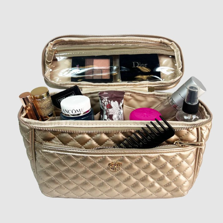 Getaway Classic Train Case Cosmetic Bags in Gold Quilted at Wrapsody