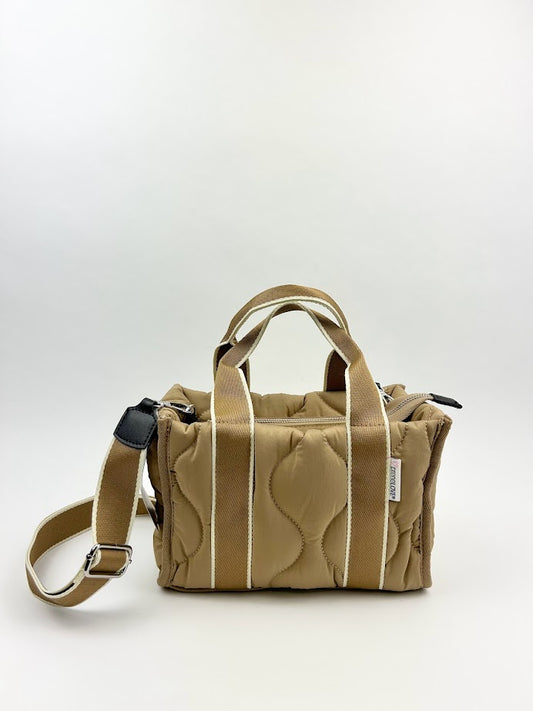 Airdrie Mini Puffer Tote - Tan/White Totes in  at Wrapsody