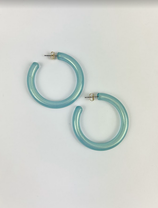 Iridescent Blue Shimmer Hoops Earrings in  at Wrapsody
