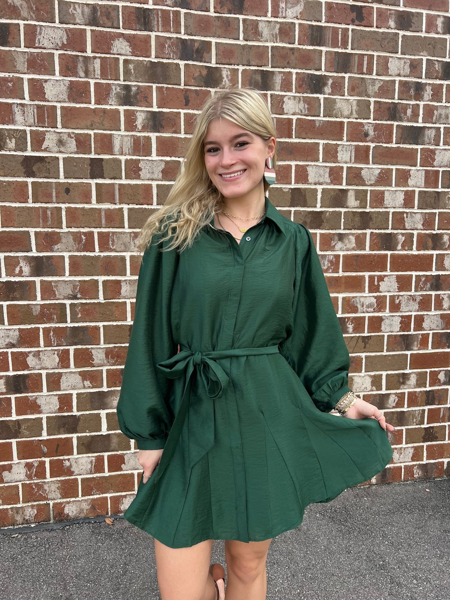 Jewel Green Pleats Dress Dresses in XS at Wrapsody