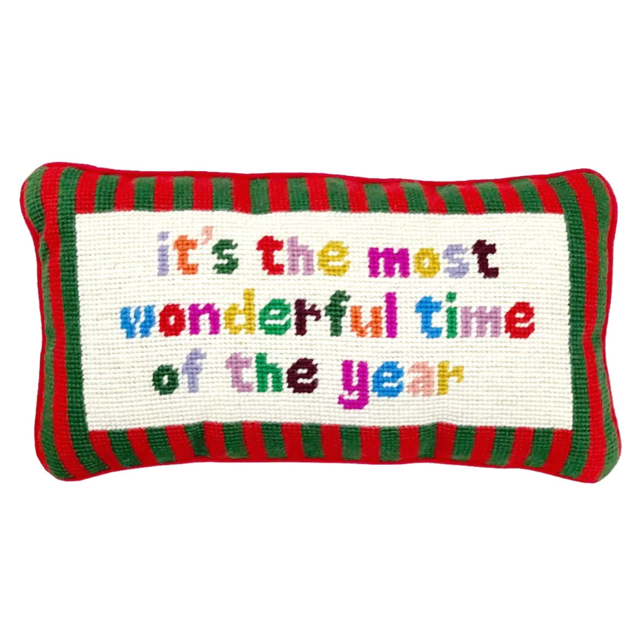 Most Wonderful Time Needlepoint Pillow Pillows in  at Wrapsody