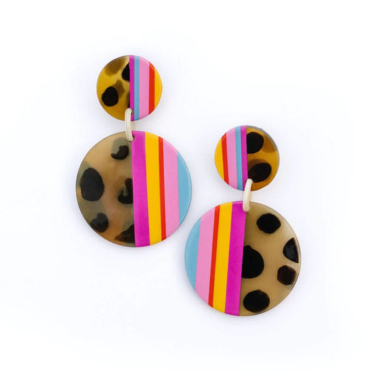 Sunshine Tienda Circle Disco Rainbow Stripe Earring Earrings in Default Title at Wrapsody