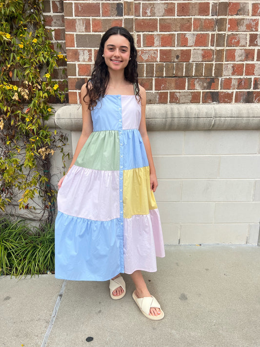 Pastel Colorblock Midi Dress Dresses in XS at Wrapsody