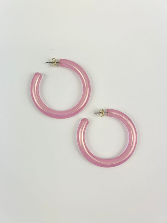 Iridescent Pink Shimmer Hoops Earrings in  at Wrapsody