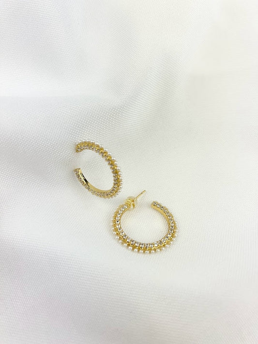 Gold CZ Hoops with Pearls Earrings in  at Wrapsody