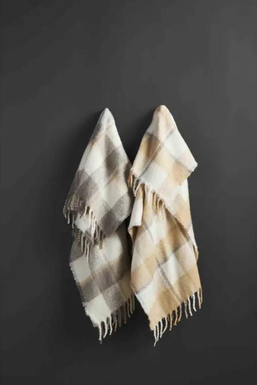 Plaid Taupe/White Blanket Blankets & Throws in  at Wrapsody