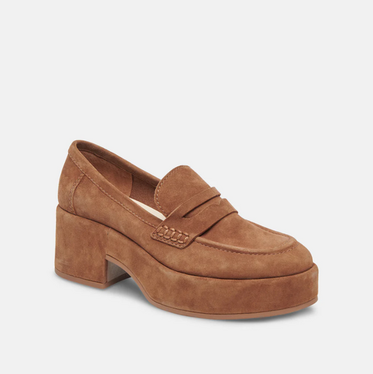 Yanni Chestnut Suede Loafer Shoes in  at Wrapsody
