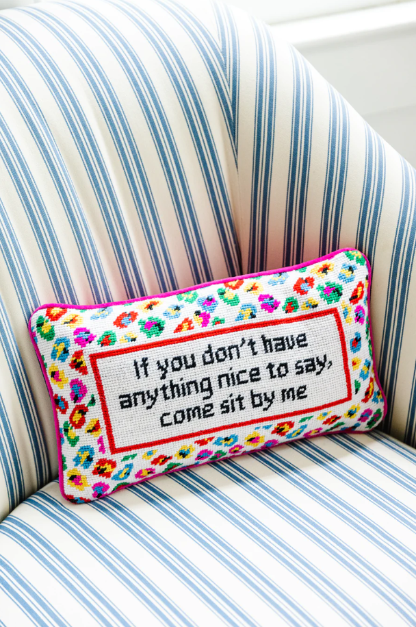 Come Sit By Me Needlepoint Pillow Pillows in  at Wrapsody