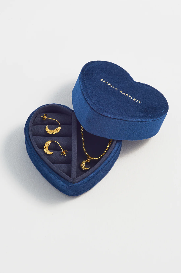 Heart Navy Velvet Jewelry Box Travel Accessories in  at Wrapsody