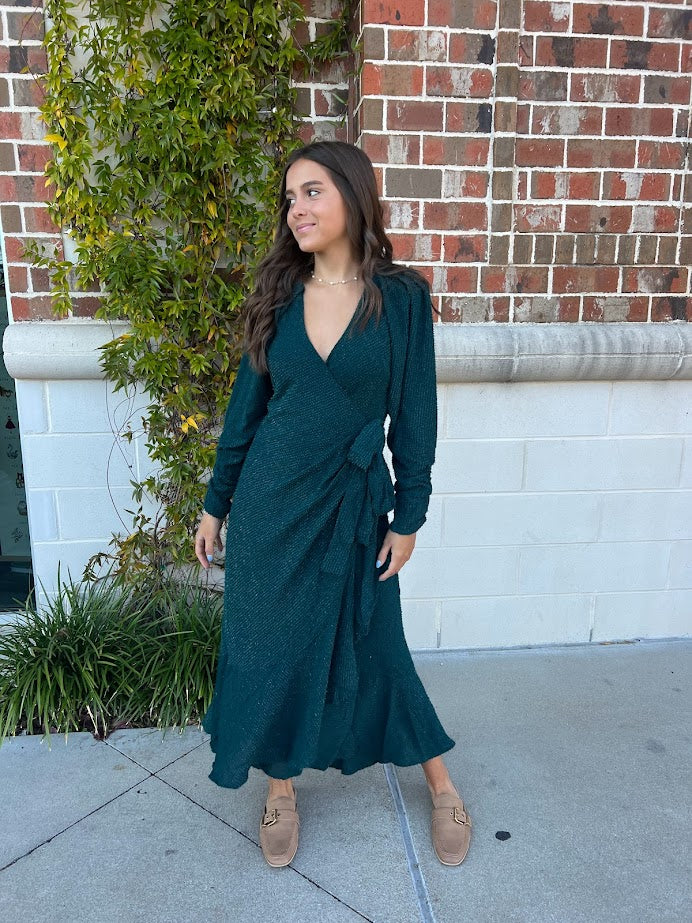 Zenaida Midi Green Dress Dresses in  at Wrapsody