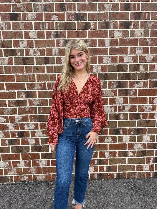 Pernilla Rust Floral Blouse Tops in XS at Wrapsody