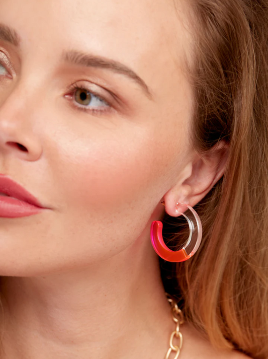 Lucite Two-Tone Pink Hoops Earrings in  at Wrapsody