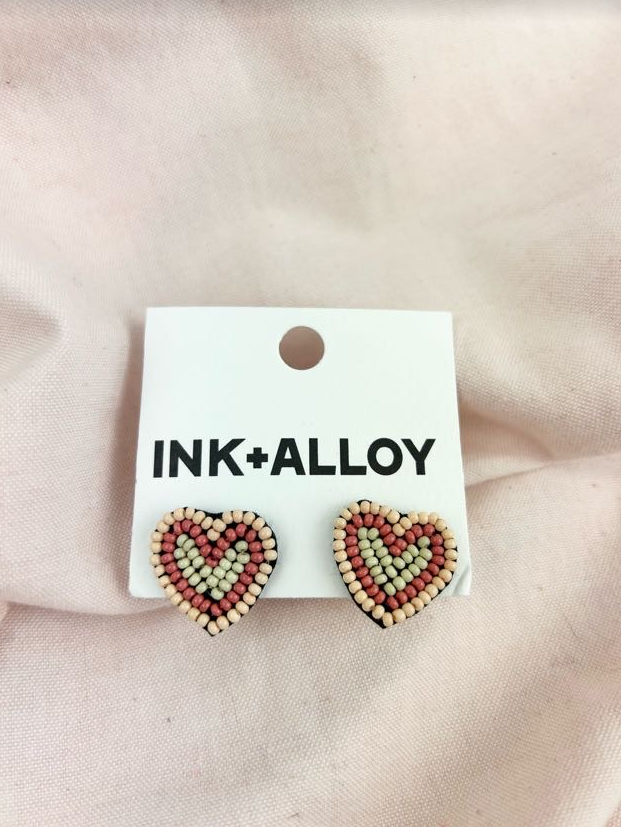 Heart Beaded Rose Earrings Earrings in  at Wrapsody