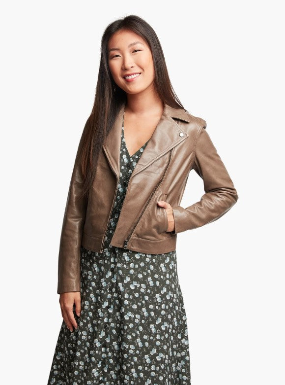 Able Jacket Maha Leather in Slate Outerwear in  at Wrapsody
