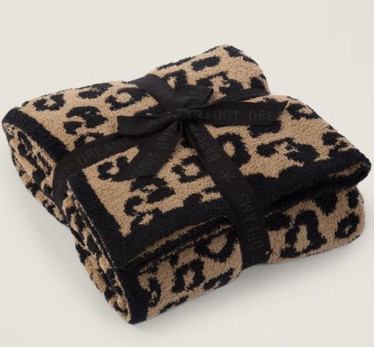 Barefoot Dreams CozyChic Barefoot in the Wild Leopard Throw Blankets & Throws in Camel/Black at Wrapsody