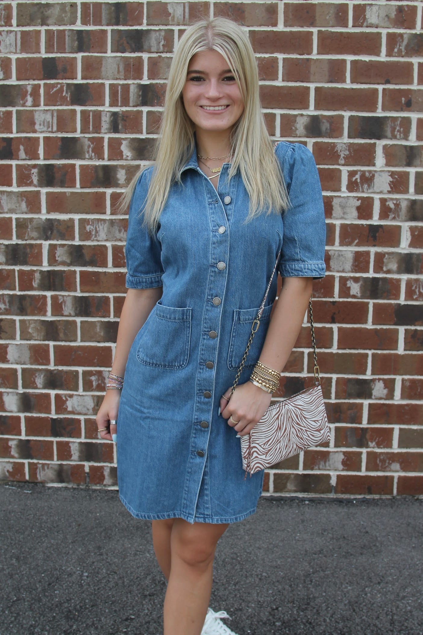 Denim Dreams Button Up Dress Dresses in  at Wrapsody