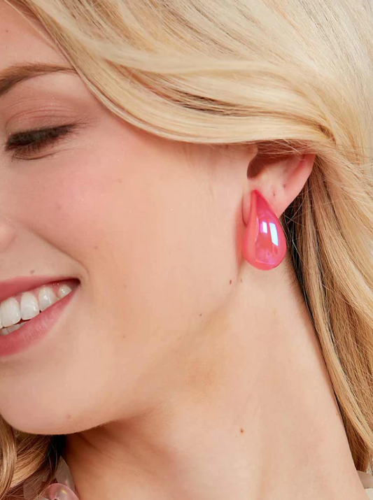 Iridescent Pink Cresent Studs Earrings in  at Wrapsody