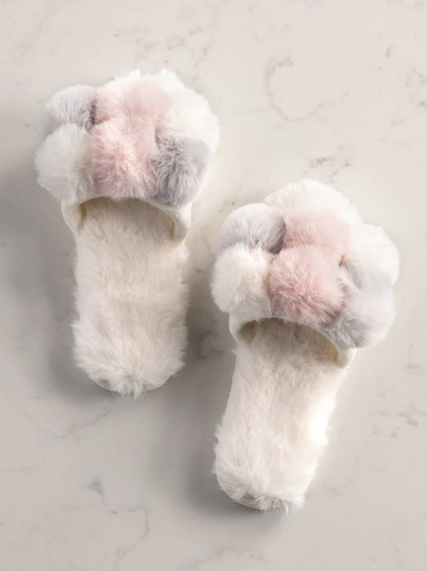 Carnia Pom Poms Slippers House Shoes in  at Wrapsody