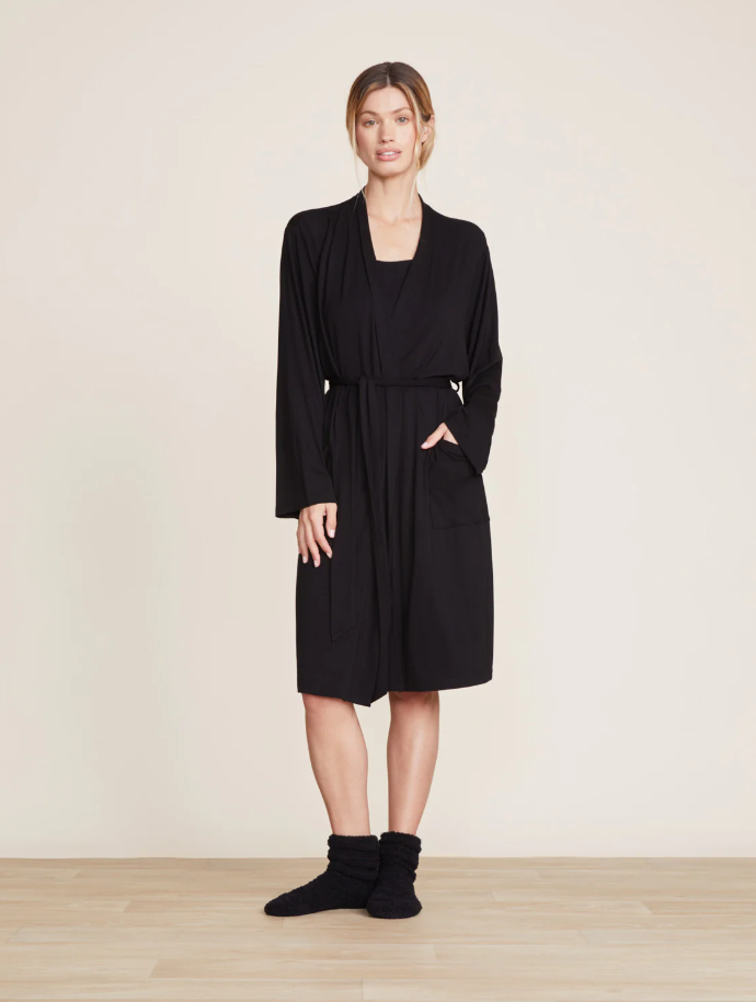 Barefoot Dreams Jersey Short Robe - Black Loungewear in M at Wrapsody
