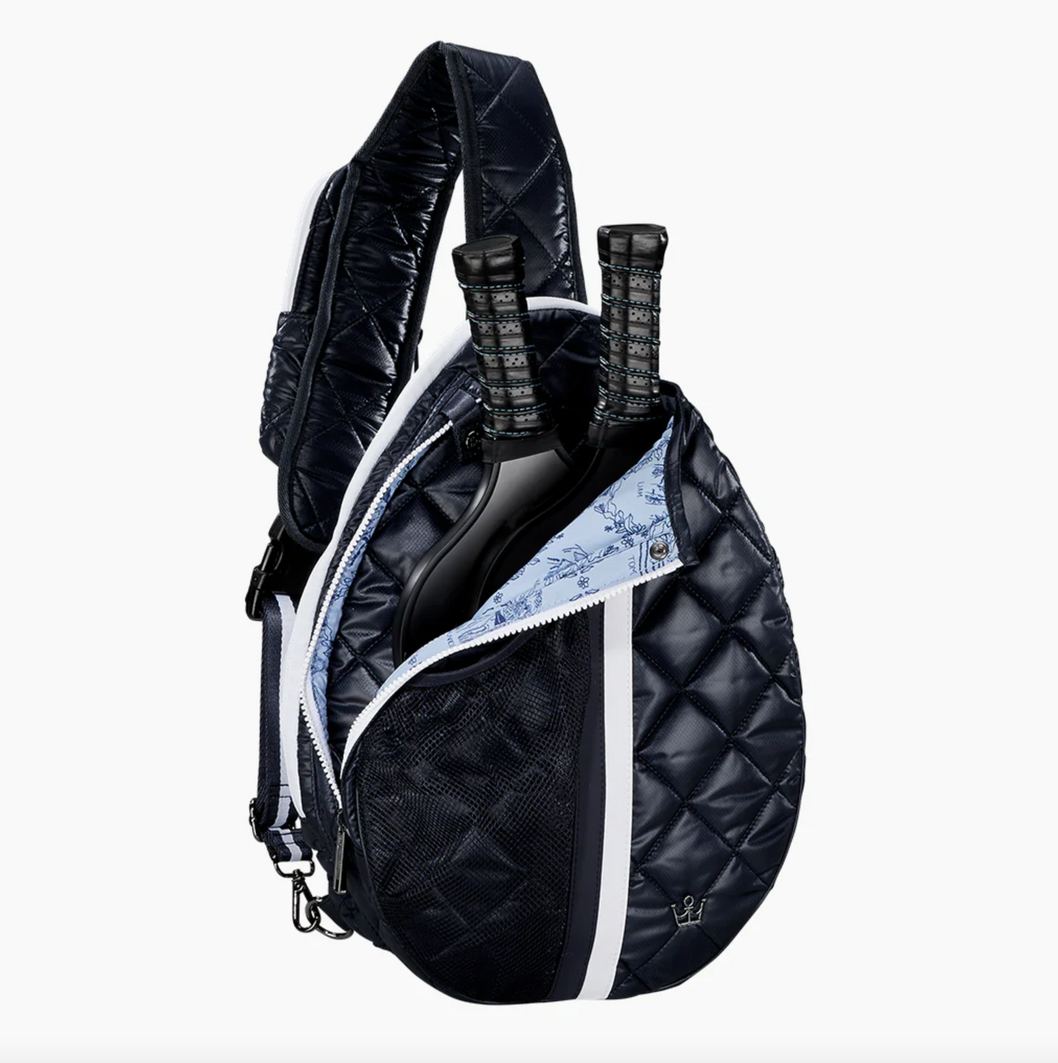Oliver Thomas Maxed Out Pickle/Tennis Sling Backpacks in Navy White Stripe at Wrapsody