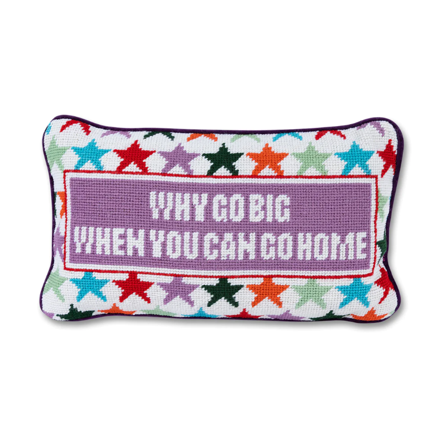 Why Go Big Needlepoint Pillow Pillows in  at Wrapsody